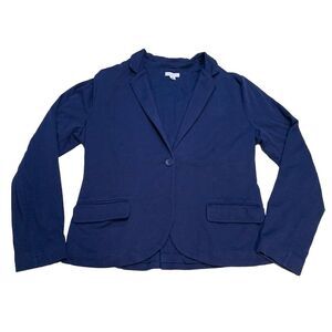 Garnet Hill Womens Blazer Size 14 Jacket Blue 100% Cotton Relaxed Casual Knit